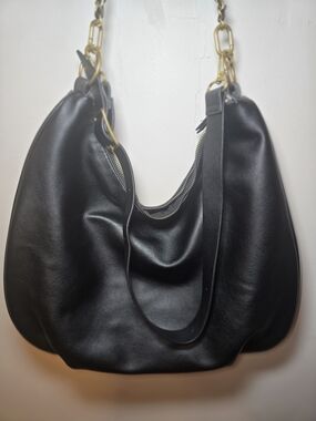 American Eagle Outfitters Black Leather Shoulder Hobo with Gold Hardware